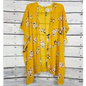 Charlotte Russe Mustard Yellow Floral Kimono Cardigan M